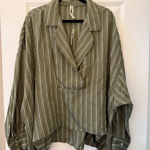 Anthropologie Olive Striped Button Down Shirt - Picture 1 of 4